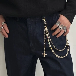 Para Hombres Cleanfit Perla Cruz Cartera Cadena Llavero Jeans Pantalones Cadena Y2K Bolso Cadena - Imagen 1 de 19