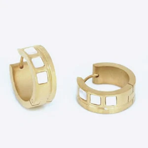 Titan Titanium echt Klappcreolen Kreolen Ohrringe Perlmutt Gelbgold Damen Herren - Bild 1 von 1