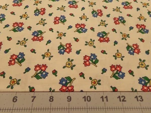 3/4 Yard x 36" Vintage Kaliko rot & blau Blumenmuster/Beige/Country Chic Baumwolle #143 - Bild 1 von 3