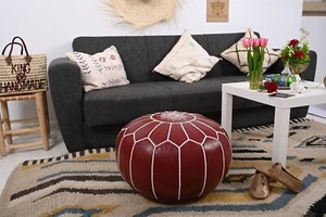 Unstuffed Leather Pouf - Moroccan Ottoman Footstool, Footrest Cover - Boho Deco - Picture 1 of 8