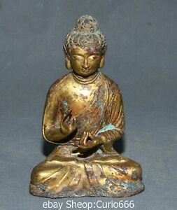 5.5'' Old Chinese Bronze Ware Gold Shakyamuni Sakyamuni Amitabha Buddha Statue