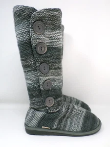 Muk Luks A La Mode Boots Size 8 Gray Sweater Knit Boots Button Up - Picture 1 of 14
