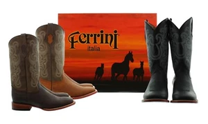 Ferrini Maverick Cowboy Boots, Men's Genuine Leather Square Toe, Western Stitch - Picture 1 of 32