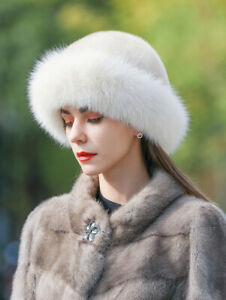 Women's Real Mink Fur Hat Whole Full Mink Fur Hat Warm Cap Bucket Hat Beanies