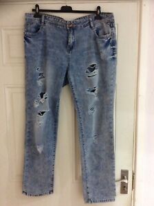 New Look Lagenlook Blue Distressed Boyfriend Jeans - Size 16