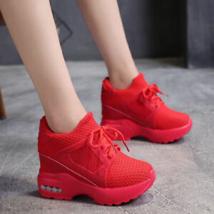 Womens Hidden Wedge High Heels Sports Platform Shoes Casual Breathable Sneakers