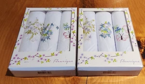 2 NEW BOXES OF 6 FLORAL EMBROIDERED LADIES PURE COTTON FLEURIQUE HANDKERCHIEFS - Picture 1 of 4