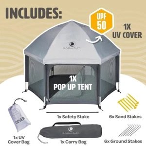 Pop 'N Go Playpen for Toddler's, Kids & Pet's Canopy & Travel Bag, Anchors,Grey - Picture 1 of 5