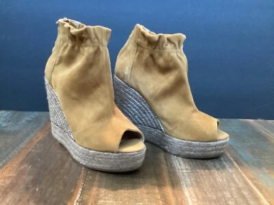 New Kanna suede mustard Espadrille 4.5" Wedge Platform Peep toe bootie sz 37/7 - Изображение 1 из 4