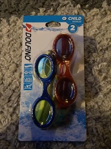 Dolfino Child 4+ Swim Goggles 2 Pack Tinted Lenses Impact Resistant Blue & Red - Picture 1 of 4