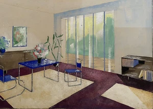 INTERIEUR MODERNISTE A LA GOUACHE ANONYME - Photo 1/1