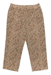 Kim Rogers, Beige, Taupe, Orange Paisley Print Ankle Pants with Stretch, size 14 - Picture 1 of 5