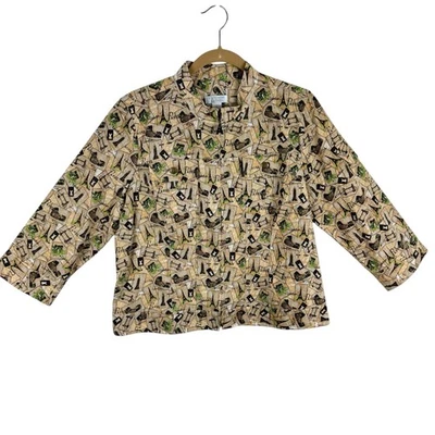 Christopher & Banks Paris Eiffel Tower 3/4 Sleeve Full Zip Linen Cotton Jacket L - Image 1 of 4