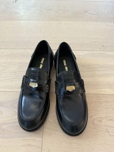 Miu Miu Women's Penny Black Leather Loafers, Size 7.5, Worn Once - Picture 1 of 6