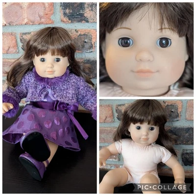 American Girl Bitty Baby Doll Brown Hair Twin + Pretty Plum Polka Dot Holiday  - Image 1 of 4