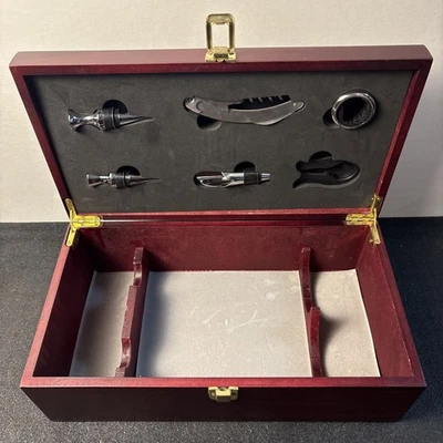 Caja de regalo de vino de madera para 2 botellas con accesorios sacacorchos tapón vertidor cortador Foto 1 de 4