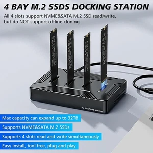 M.2 Nvme SSD Sata Cloner Dock QUAD 4 Bay Enclosure USB3.2 Gen 2 Hard Drive Disk - Picture 1 of 7