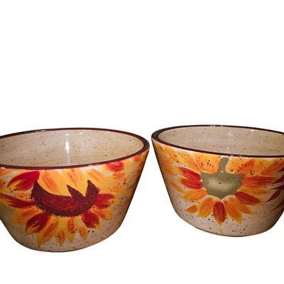 Pfalzgraff вечер солнца чаши 2 шт набор вручную расписанный подсолнечника кухни сняты с производства - Изображение 1 из 4