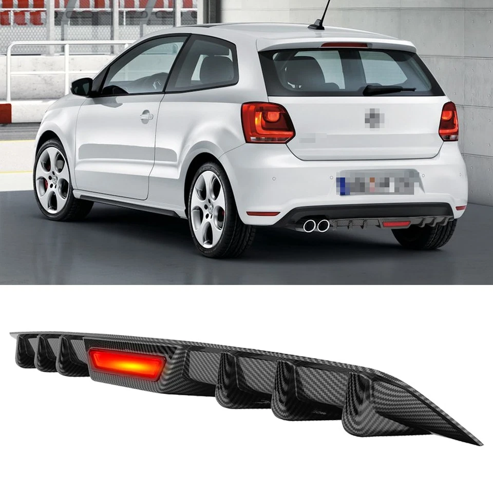 Aletas difusor trasero parachoques alerón labio luces LED para Volkswagen Polo MK5 MK6 MK7 Foto 1 de 4
