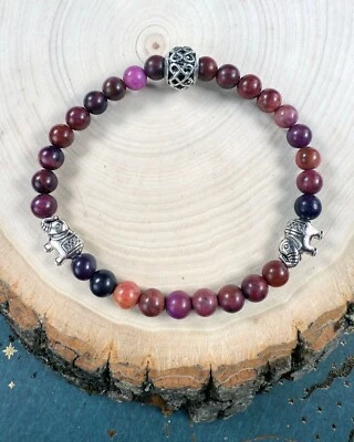 Pulseira de cura de pedra sugilita genuína feita à mão - Imagem 1 de 4