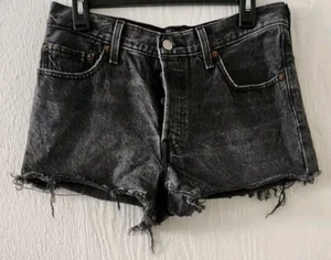 LEVIS 501 Shorts Womens 28 Cut Off Button Fly Denim Distressed Ripped Denim Jean - Picture 1 of 10
