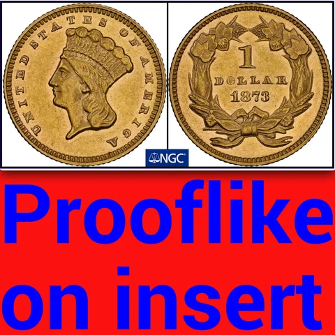 1873 NGC MS60PL $1,250 PCGS Price Guide 🔴 PROOFLIKE on NGC Tag! ✅ Gold Dollar ✅ Cover