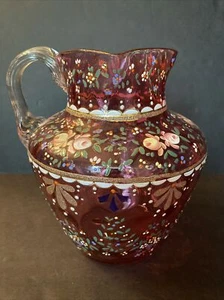 Viktorianischer Moser? Cranberry schwerer emaillierter Daumenabdruck-Krug 8" Best of Best!! - Bild 1 von 12