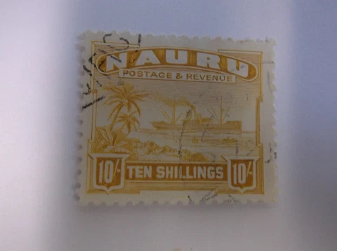 Nauru #30 Used, Top Value of Set, Ten Shillings Stamp, SCV $200.00 Cover