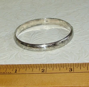 Vtg Sterling Silver Bangle BRACELET w/Hinge, Etched Floral & Zig Zag 925 D48 - Picture 1 of 9