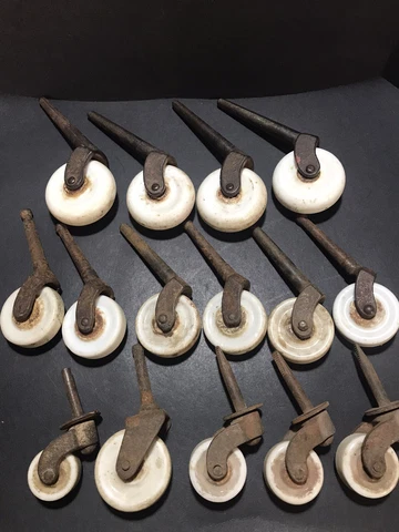 Vintage Lot of (15) Porcelain & Cast Iron Furniture Casters/Wheels Used Cover