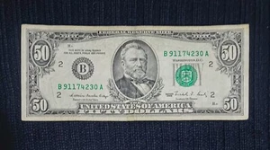 1988 $50 Bill Federal Reserve Note New York Serial B91174230A - Picture 1 of 3