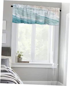 Summer Valances Curtain for Kitchen Cafe,Watercolor Ocean Beach 42x12in Blue - Picture 1 of 7