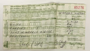 Licencia de pesca de Wisconsin 1998-99 con estampillas de trucha  - Imagen 1 de 3