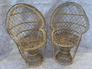 Large Doll Size Wicker Rattan Peacock  Chair 12” tall High Doll Or Plant Stand - Picture 1 of 12