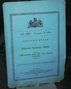 * Rare * Coal Mining Patent For Pit and Shaft Sinking 1881 William Russell Beith - Bild 1 von 8