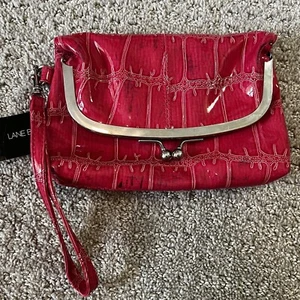 Kirschrote Clutch Schlangenlederimitat Foldover Abend Handgelenktasche Kiss Lock Hochzeit - Bild 1 von 8