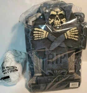 3 Reusable Realistic 21" Foam Tombstones & White Spider Web w Spiders, Halloween - Picture 1 of 8