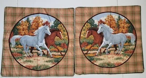 2 Handmade Unstuffed Pillow Covers Running Horses 16" x 16" New Country Core - Picture 1 of 4