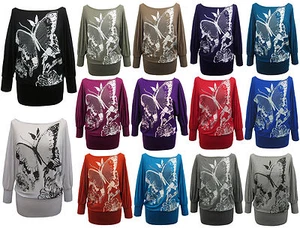 Nuevas Damas Ala de Murciélago MARIPOSA Estampado Mujeres Prendas para el torso holgadas en surtidos colores y tamaños - Imagen 1 de 7