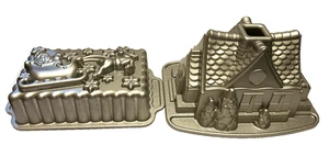 Nordic Ware Weihnachtsmann Schlittenform & Lebkuchenhaus Kuchen Laib Aluminiumguss - Bild 1 von 10