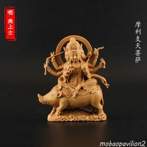 Tibetan Buddhism Hand Carved Wood Statue Car Decoration Marici Bodhisattva - Picture 1 of 4