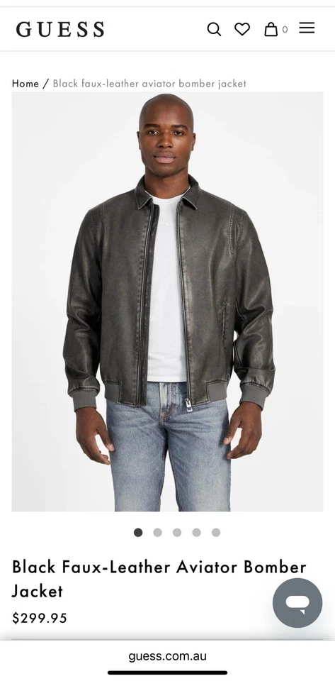 Guess - Black Faux Leather Aviator Bomber Jacket L size - Image 1 of 4