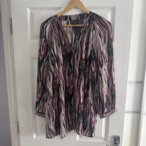 Ann Harvey Lightweight Long Sleeve Sheer Blouse Size 24 Pink Black Zebra Print - Picture 1 of 8