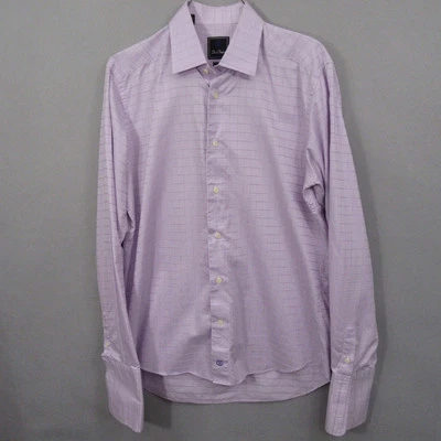 Camisa de vestir larga a cuadros púrpura 16,5 David Donahue para hombre Foto 1 de 4