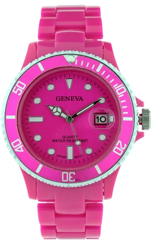 RELOJ GINEBRA FUSICHA RESINA, PLÁSTICO ESFERA REDONDA DAMA ESLABÓN CON FECHA Foto 1 de 1