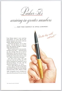 1946~Parker 51~Post-War~Punta Oro Osmiridio~Penne~Pubblicità Stampa Vintage Anni 40 - Foto 1 di 1
