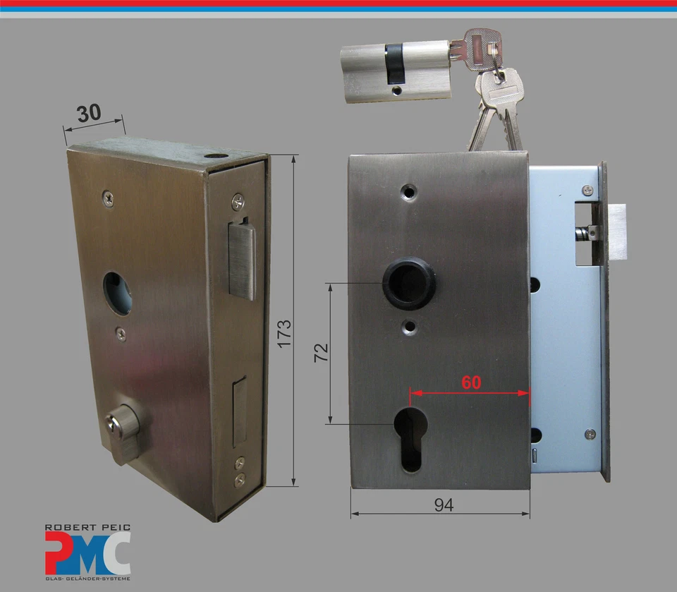 Edelstahl Kastenschloss 30 mit Profilzylinder, Schlosskasten LS+RS Gartentor Tür - Bild 1 von 1