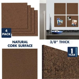 Quartet Cork Board Tiles, 12" x 12", Corkboard, Mini Wall Bulletin x - Picture 1 of 7