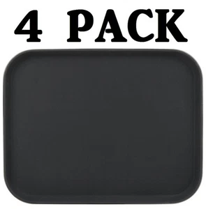 4 PACK 14" x 18" Black Rectangular Non-Skid Plastic Restaurant Bar Serving Tray - Picture 1 of 1