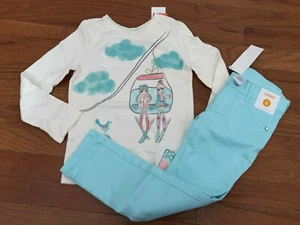 New Gymboree Girls Snowflake Glamour Ivory Ski Lift Top and Turquoise Pants 5 5T - Picture 1 of 11